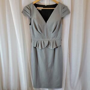 Elegant Kay Unger Gray Peplum Dress Cap Sleeve VNeck Sheath Sz 4 Career Cocktail